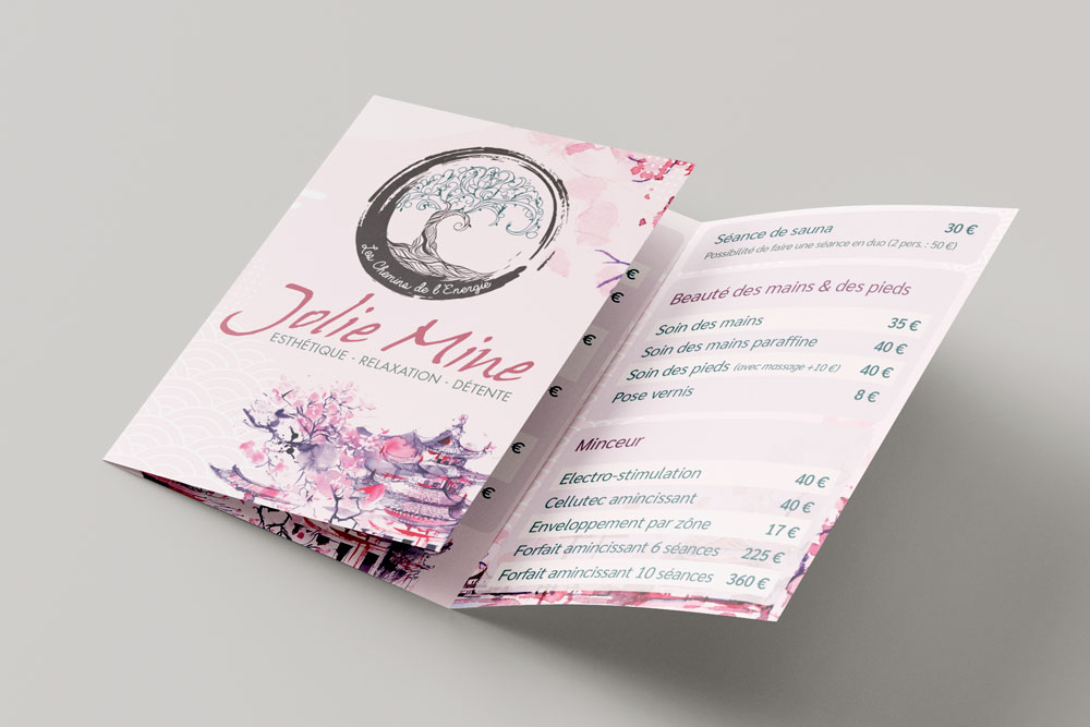 Présentation du design des Dépliants de l'institut de beauté Jolie mine